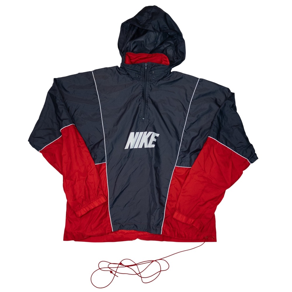 Nike 90s Windbreaker Pullover Mens Medium Navy Red Good Vintage Colorblock Hood